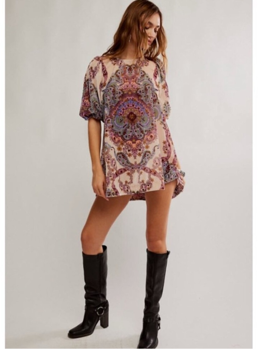 Free People Maye Print Velvet Tunic Mini Dress
